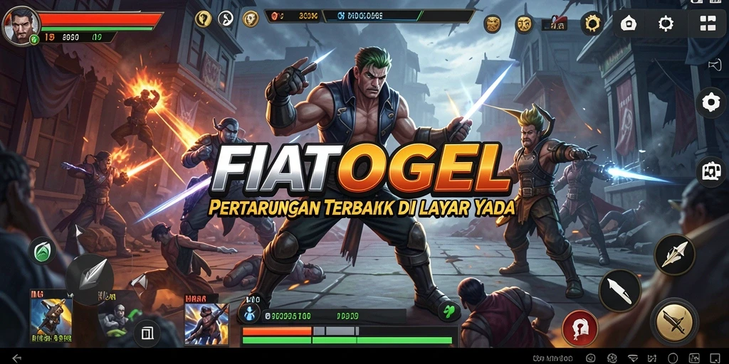 Tangkapan layar utama FIATOGEL menampilkan pertarungan seru antara karakter.