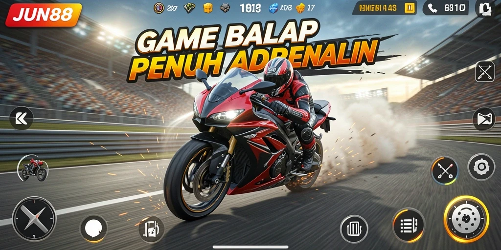 Tampilan mendebarkan gameplay balapan motor di <strong>JUN88</strong>.