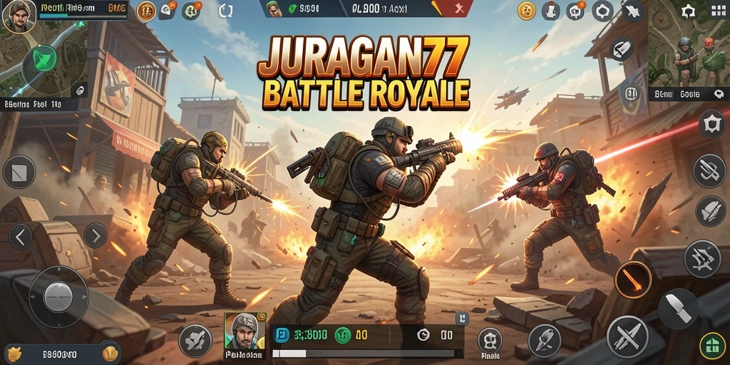 Screenshot JURAGAN77 menampilkan aksi intens dalam pertempuran Battle Royale.