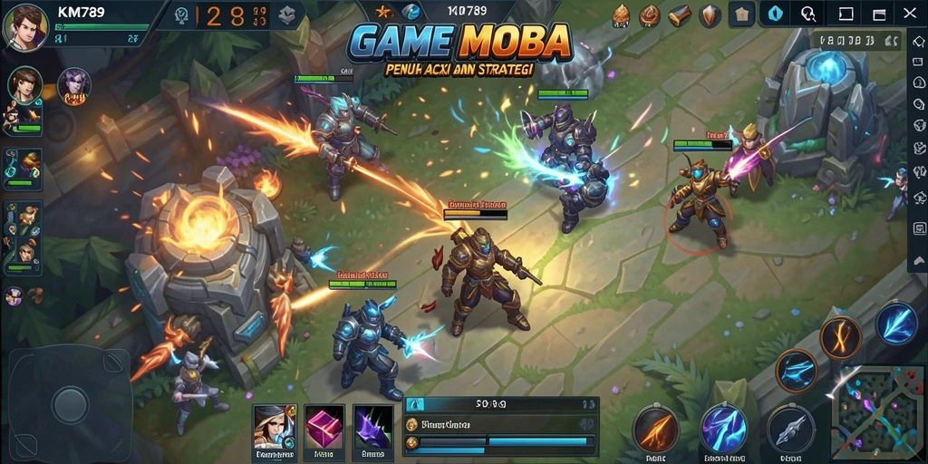 Tampilan dinamis gameplay MOBA yang seru di KM789.
