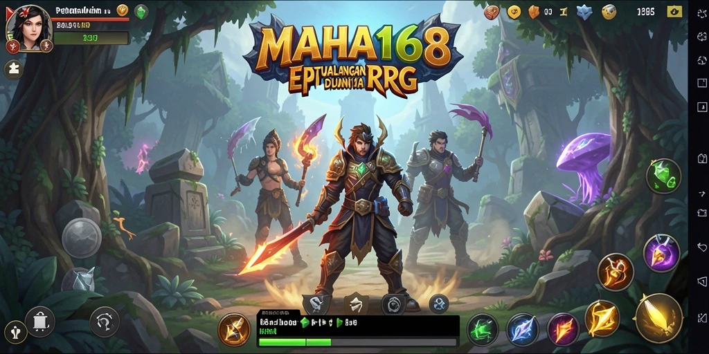 Tampilan gameplay <strong>MAHA168</strong> menggambarkan pertarungan epik dan eksplorasi dunia yang luas.