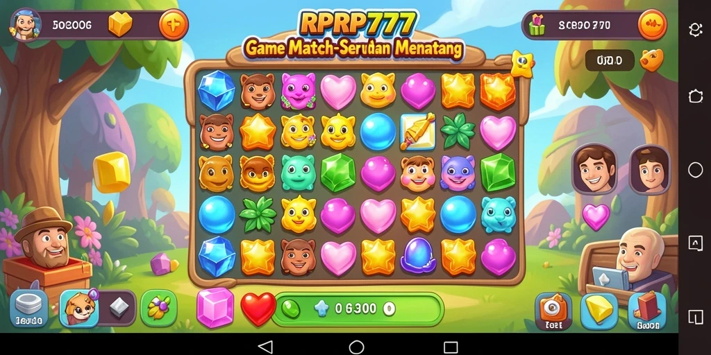 Screenshot gameplay RPRP777 yang menampilkan momen mencocokkan permata.