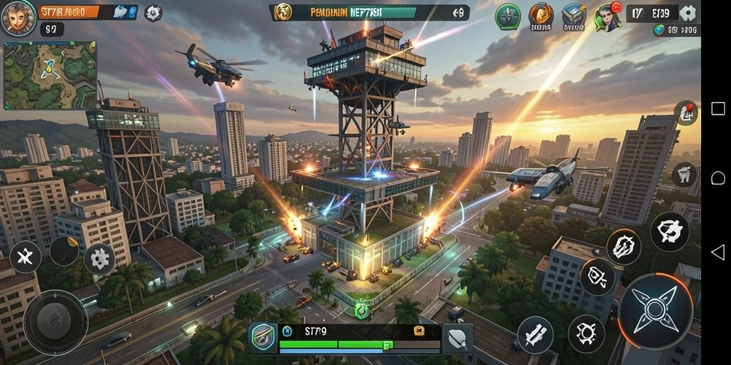 Tampilkan screenshot gameplay ST789 yang seru dalam Tower Defense.
