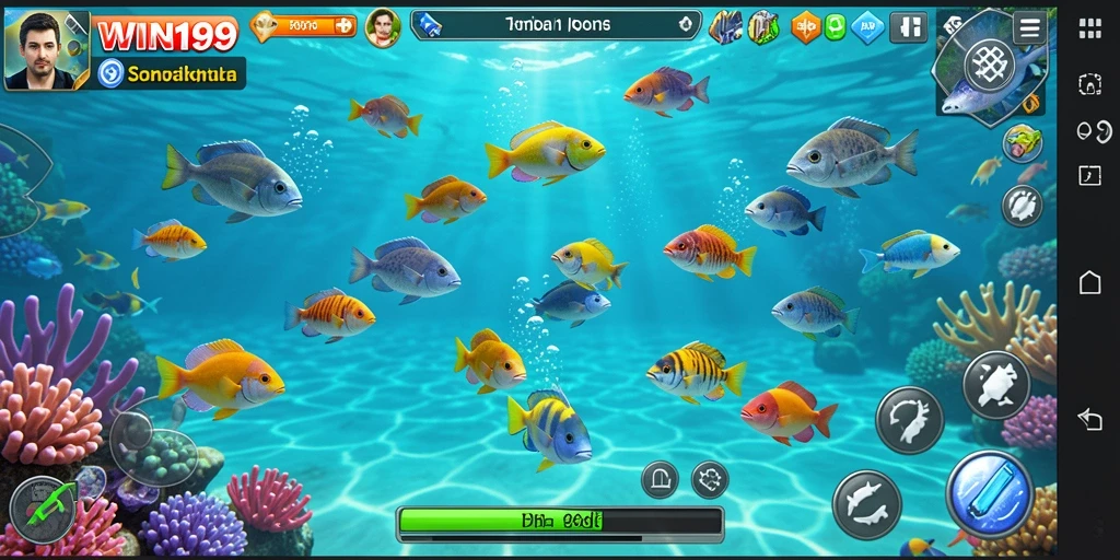 Screenshot gameplay <strong>WIN199</strong> yang menampilkan aksi menembak ikan yang mendebarkan.