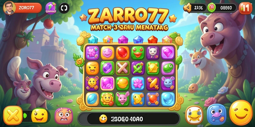 Tampilan gameplay seru dalam ZORO77 dengan pencocokan ikon-ikon menawan.